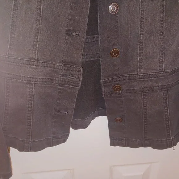 Black Peplum Denim Jacket - Washed Black - XS - Picture 4 of 10